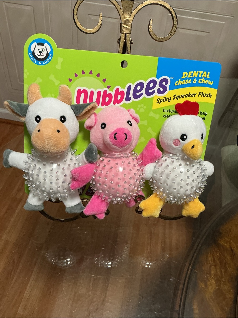 Chase 'n Chomp Set Of 3 Nubblees Squeaking Fetch Spiky Squeaker Plush 6.5”